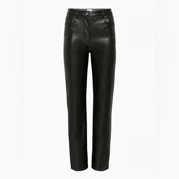 ARITZIA WILFRED MELINA BLACK VEGAN LEATHER STRAIGHT LEG PANT SZ 00 BUTTERY SOFT - Picture 3 of 9